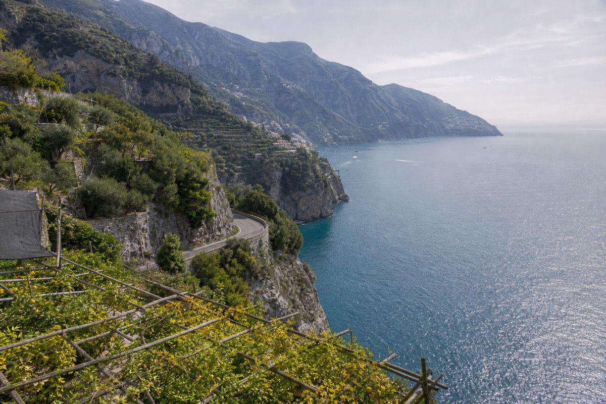 Positano's pastel houses stacked above the sea on the Amalfi Coast