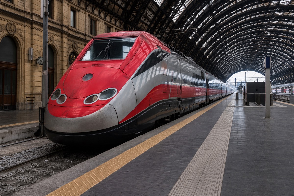 A high-speed train at the platform, the fast way to day-trip out of Rome