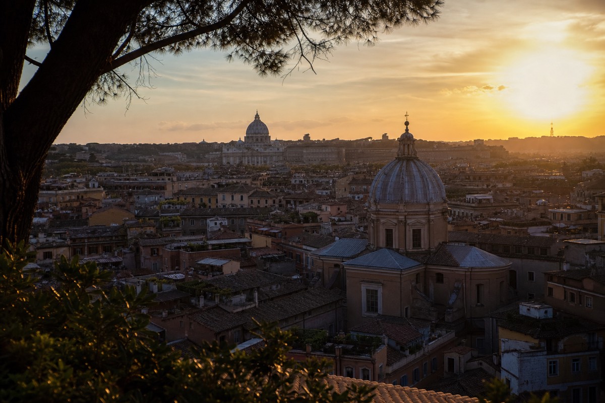 Rome's domes and rooftops in warm late-afternoon light