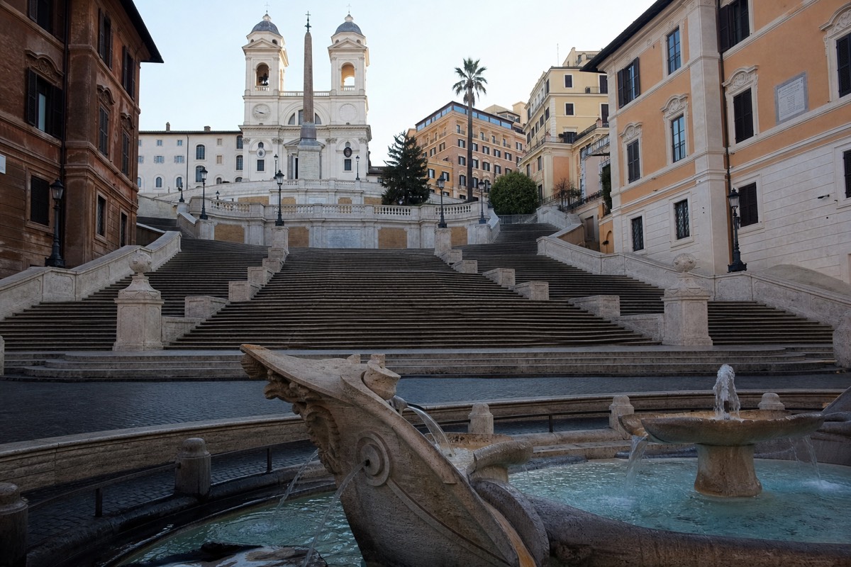 The Spanish Steps rising from Piazza di Spagna in Rome